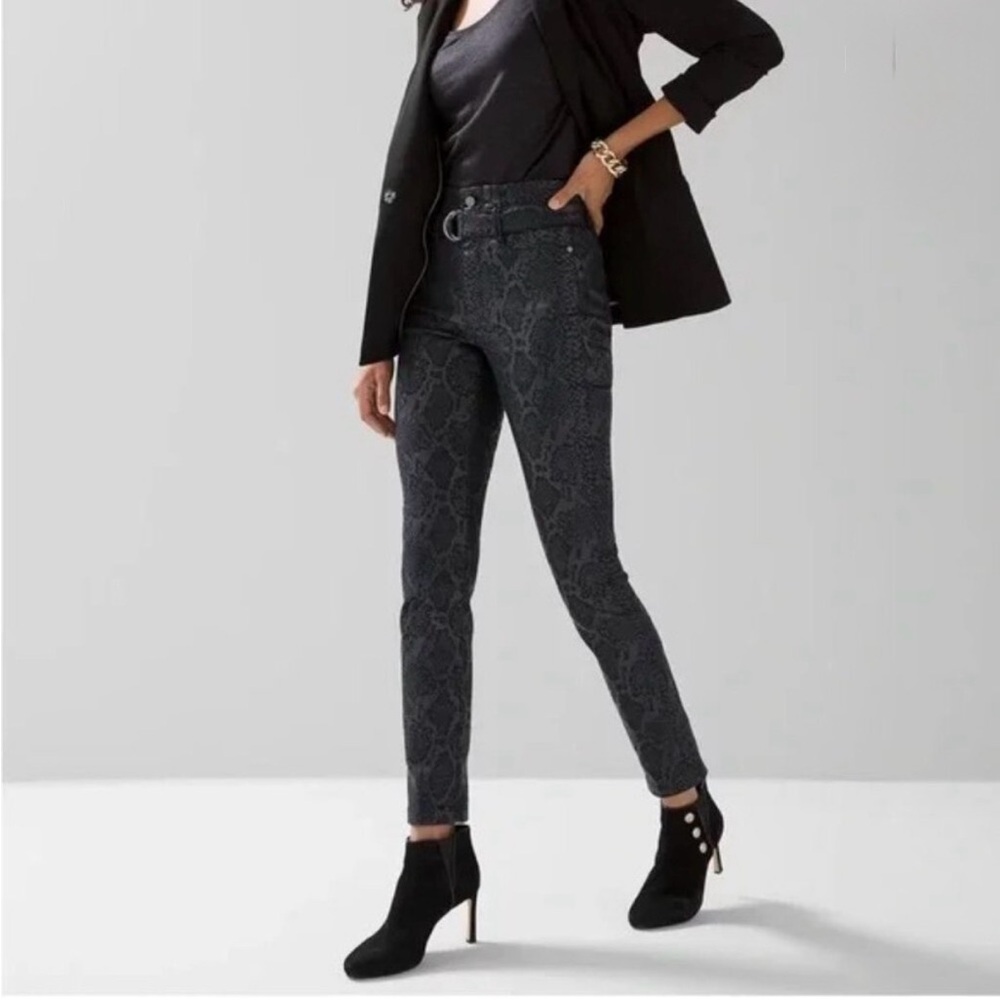 White House Black Market Black Snake-Print Ankle High Waisted Jeans Size 2